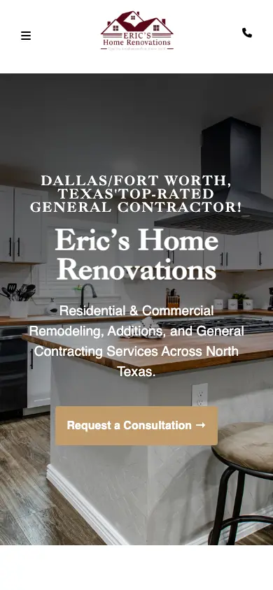 ericshomerenovation.com homepage on mobile