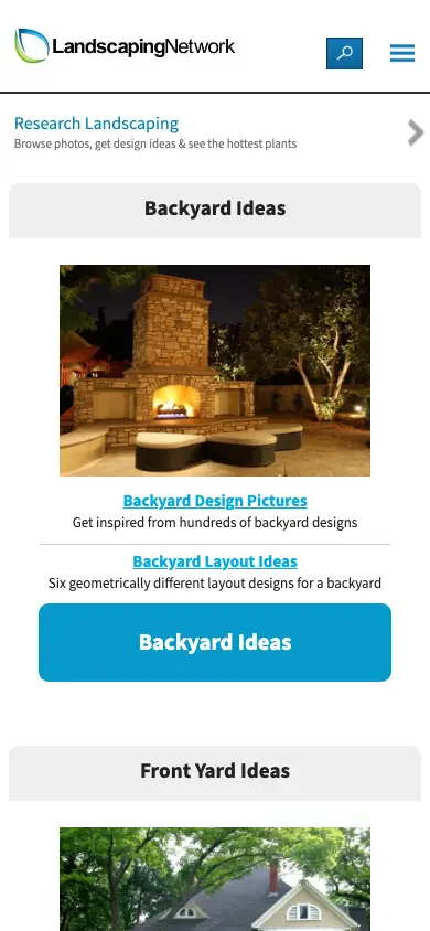 landscapingnetwork.com homepage on mobile