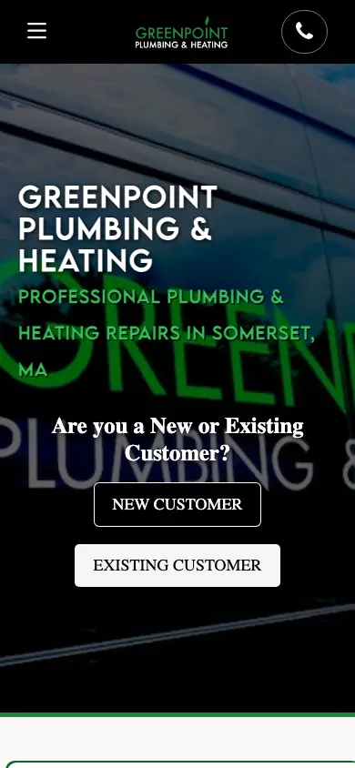 greenpointplumbing.com homepage on mobile