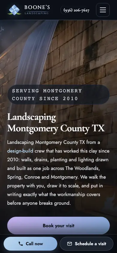 booneslandscaping.com homepage on mobile