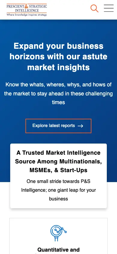 psmarketresearch.com homepage on mobile