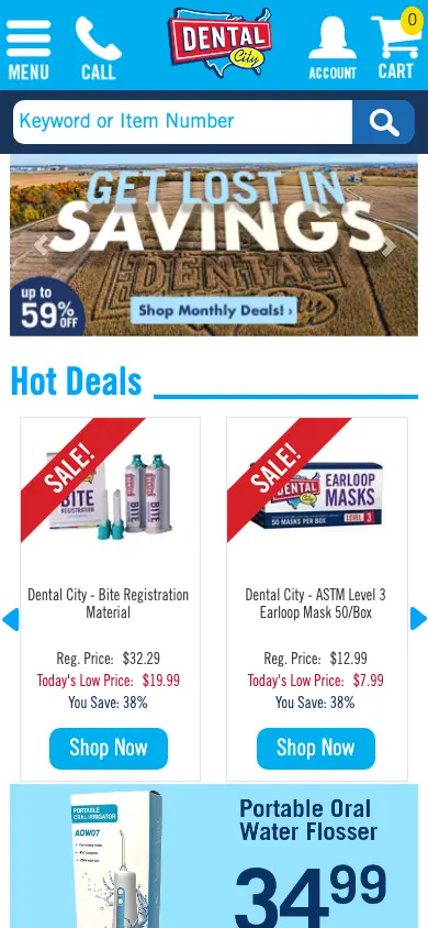 dentalcity.com homepage on mobile
