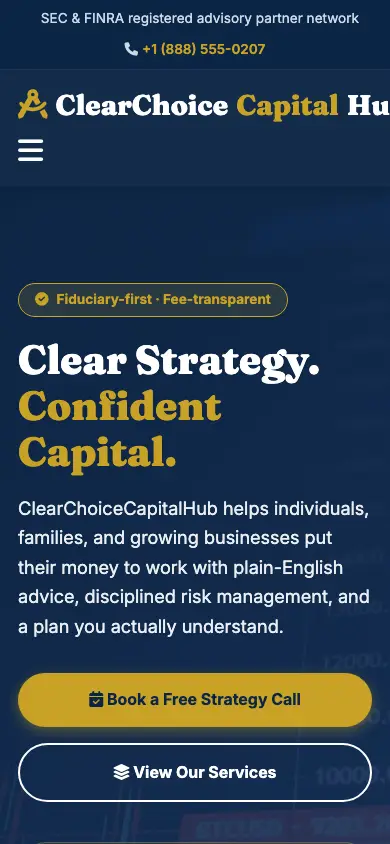 clearchoicecapitalhub.com homepage on mobile