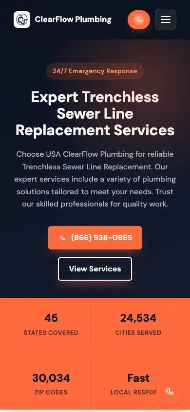 starsplumbingandheating.com homepage on mobile