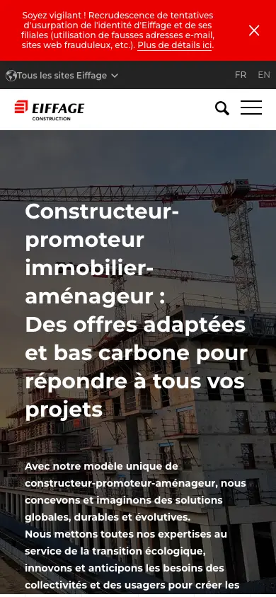 eiffageconstruction.com homepage on mobile