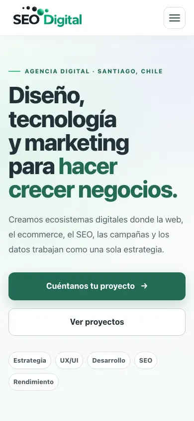 seodigital.cl homepage on mobile