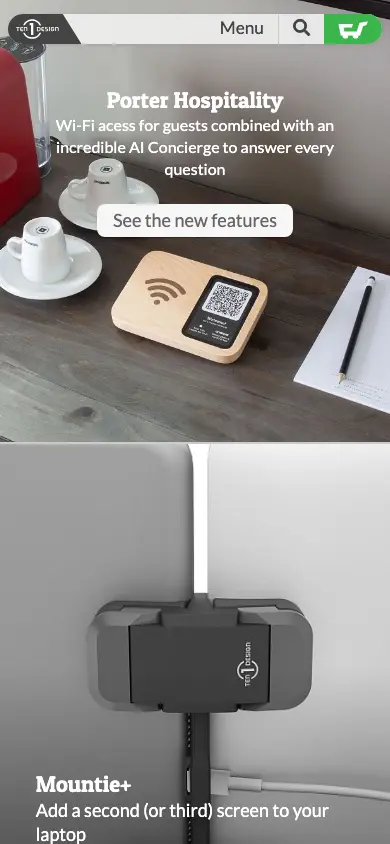 tenonedesign.com homepage on mobile