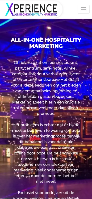 xperiencemarketing.nl homepage on mobile