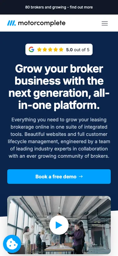 motorcomplete.co.uk homepage on mobile