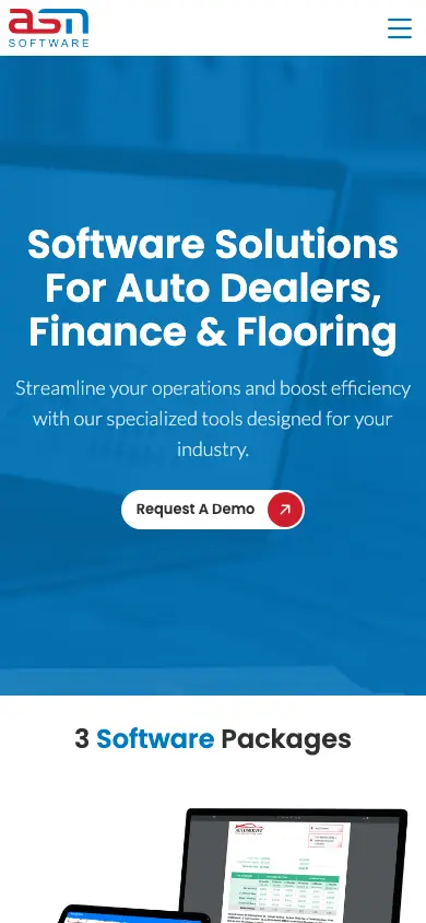 asnsoftware.com homepage on mobile