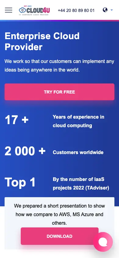 cloud4u.com homepage on mobile