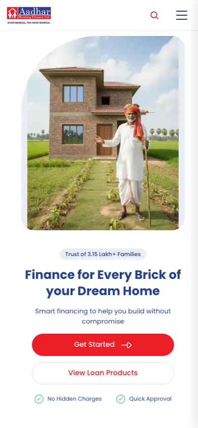 aadharhousing.com homepage on mobile