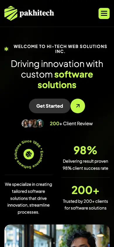 hitechwebsolutions.com homepage on mobile