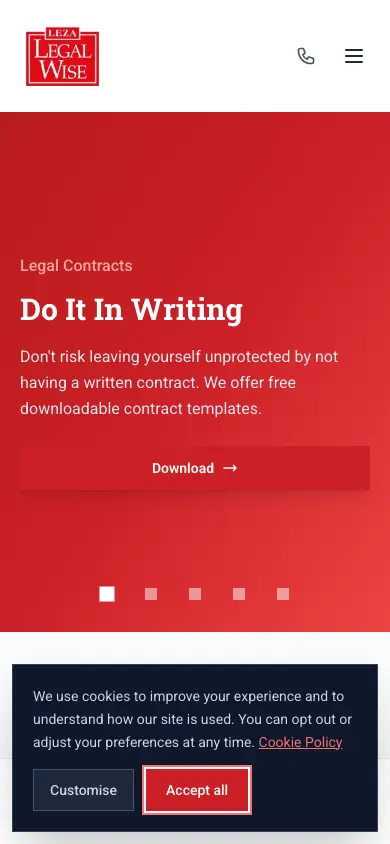 legalwise.co.za homepage on mobile
