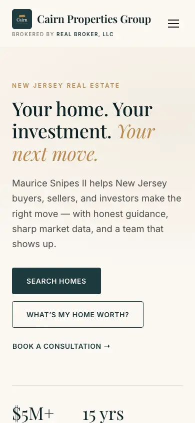 cairnpropertiesgroup.com homepage on mobile