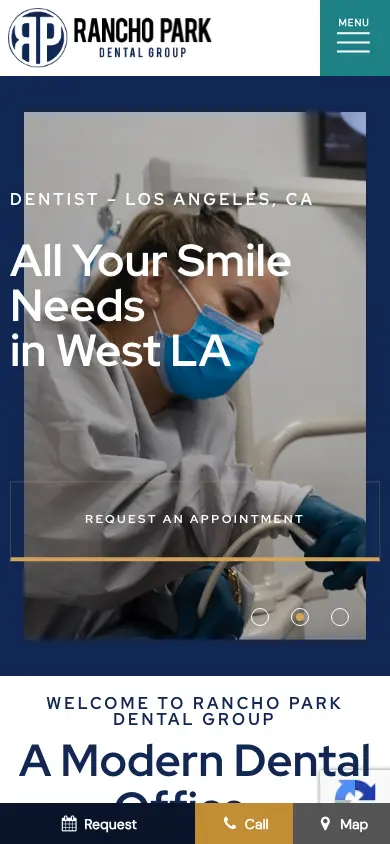 ranchoparkdentalgroup.com homepage on mobile