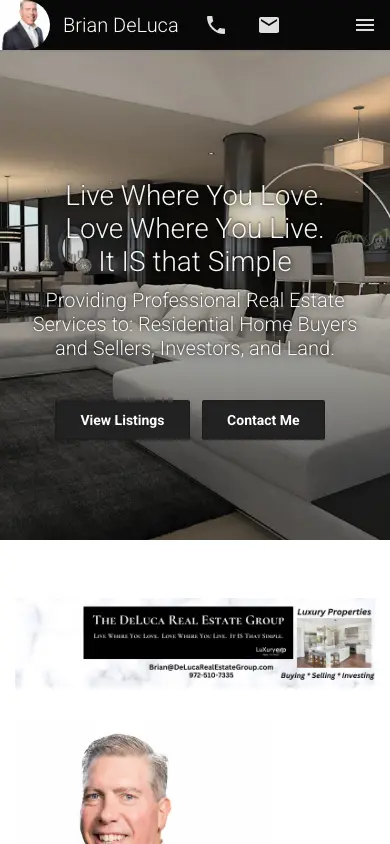 delucarealestategroup.com homepage on mobile