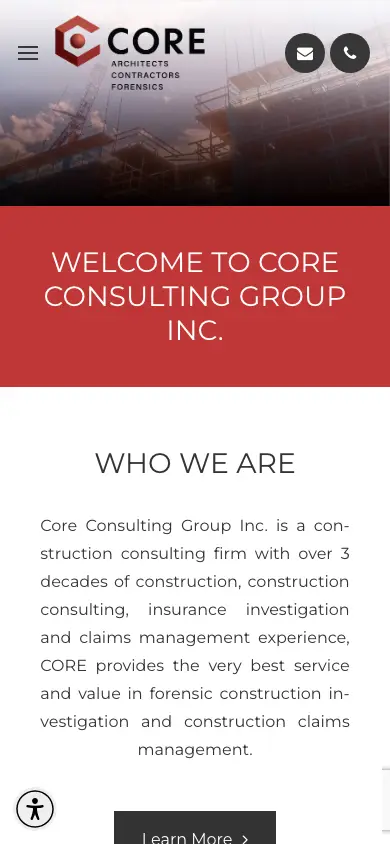 corecongroup.com homepage on mobile