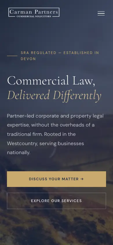carmanpartners.com homepage on mobile