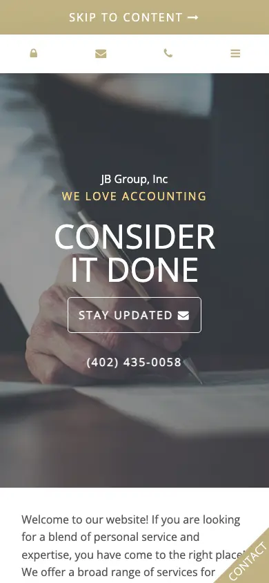 jbgrouptax.com homepage on mobile