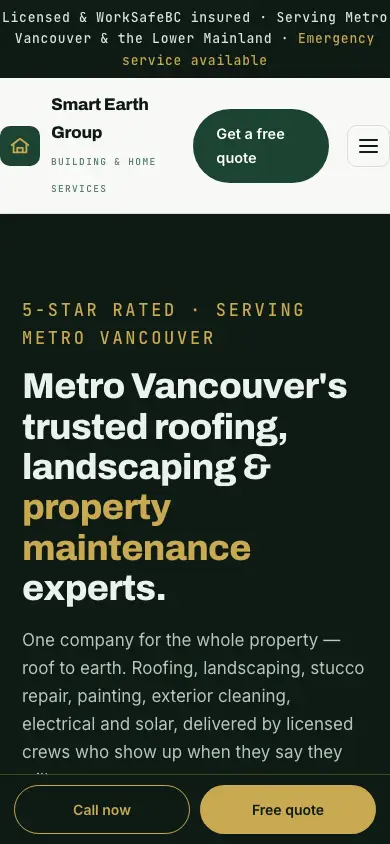 smartearthgroup.com homepage on mobile