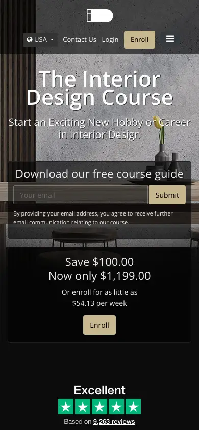 theinteriordesigninstitute.com homepage on mobile