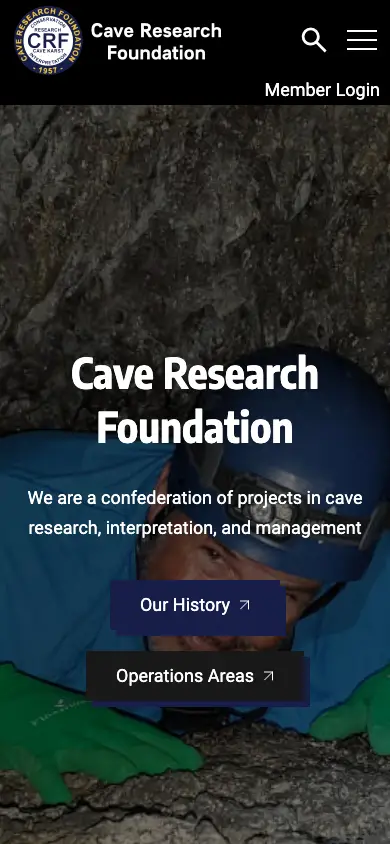 cave-research.org homepage on mobile