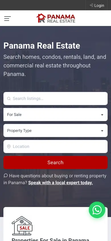 panama-real-estate.com homepage on mobile