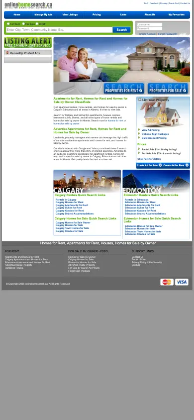 onlinehomesearch.ca homepage on mobile