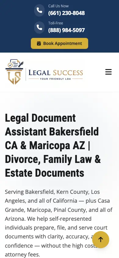mylegalsuccess.com homepage on mobile