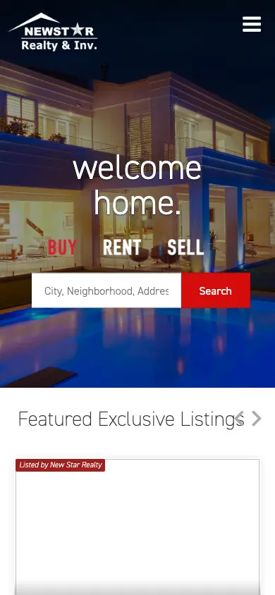 newstarrealty.com homepage on mobile