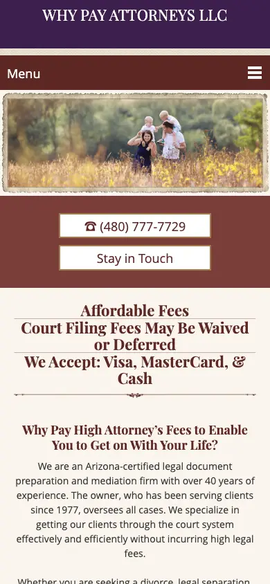 whypayattorneys.com homepage on mobile