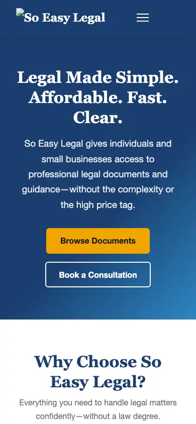 soeasylegal.com homepage on mobile