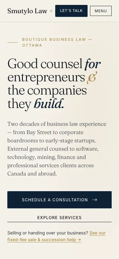 lawyercorporation.ca homepage on mobile