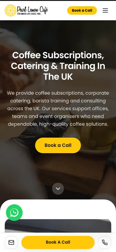 pearllemoncafe.com homepage on mobile
