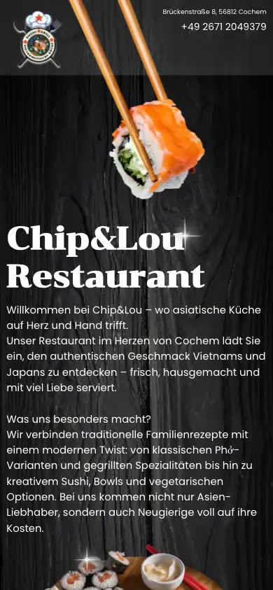 chiplou-restaurant.com homepage on mobile