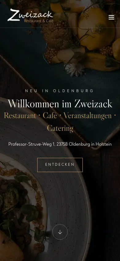restaurant-zweizack.de homepage on mobile