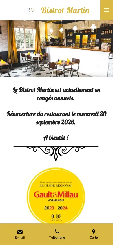 bistrotmartin.fr homepage on mobile