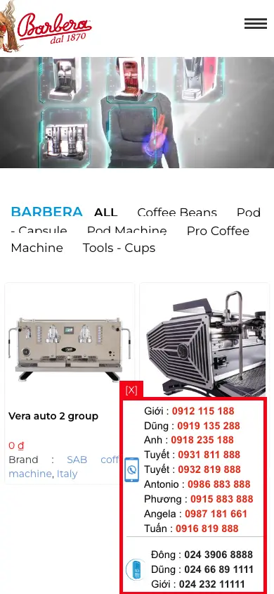 barberacafe.com homepage on mobile