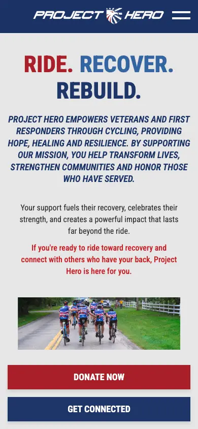 weareprojecthero.org homepage on mobile