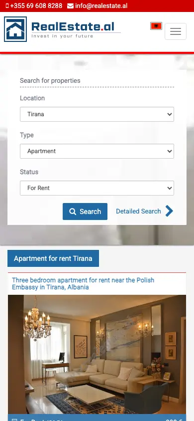 realestate.al homepage on mobile