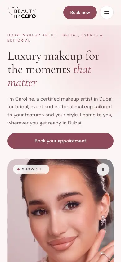 beautybycaro.com homepage on mobile