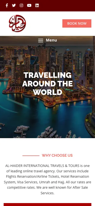 alhaidertravel.pk homepage on mobile