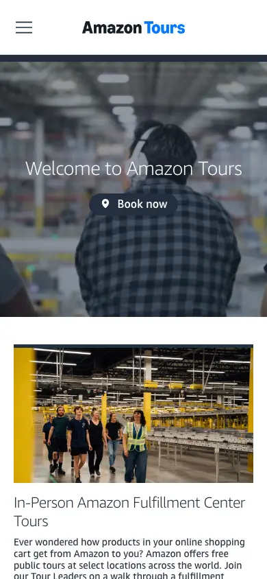 amazontours.com homepage on mobile