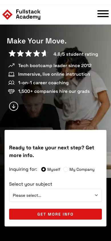 fullstackacademy.com homepage on mobile