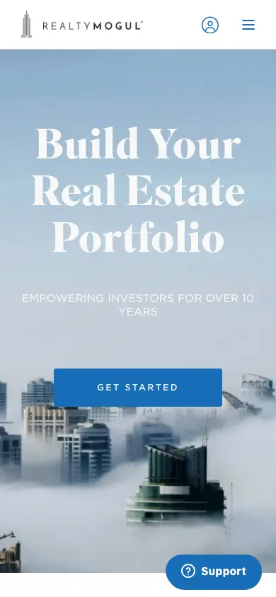realtymogul.com homepage on mobile