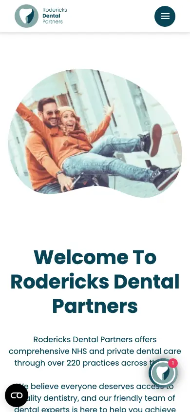 rodericksdentalpartners.co.uk homepage on mobile