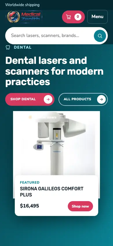 medicalzenith.com homepage on mobile