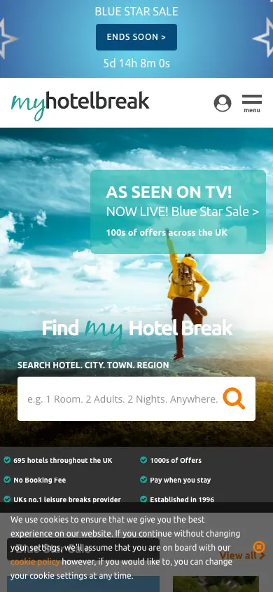 myhotelbreak.com homepage on mobile