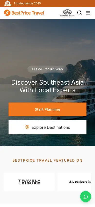 bestpricetravel.com homepage on mobile